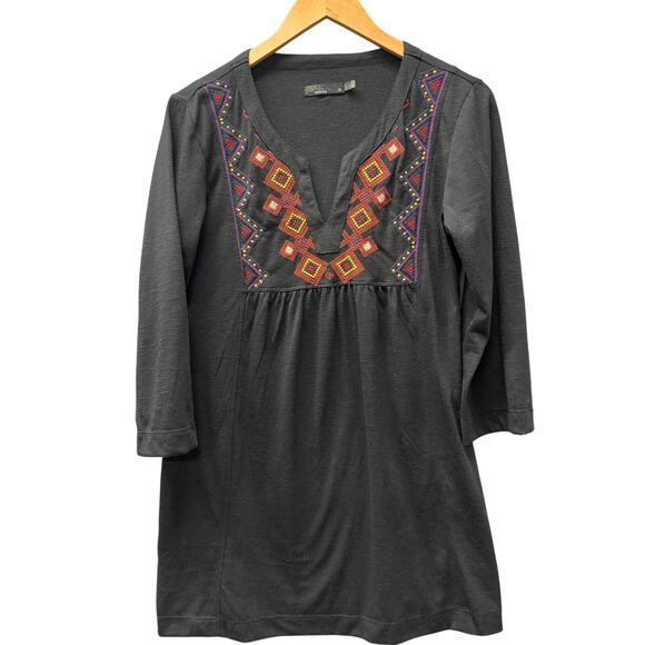 Prana Tops - prAna Blouse Womens Medium Black V-Neck Tunic Top 3/4 Sleeve Embroidered Boho
